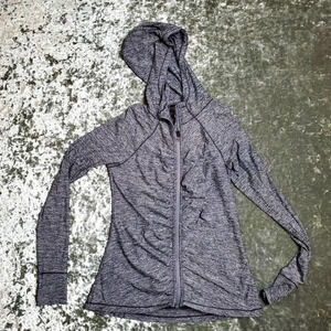 Athleta Pacifica Crosscurrent Zip Up Ruched Hoodie in Grey Space Dye